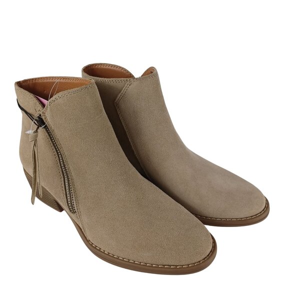White Mountain Women Tan Suede Ankle Minimalist Size 6 Boot Side Zip Block Heel - Picture 1 of 9